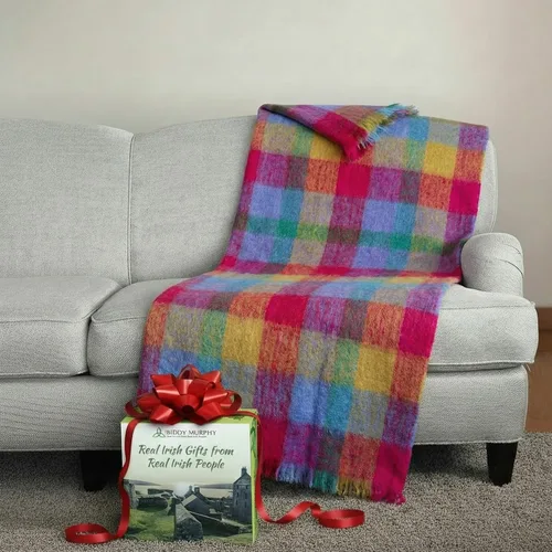 Miniatura 8 de Biddy Murphy Manta ultrasuave de mohair irlandés y lana, hecha en Irlanda, 54 x 72 pulgadas, multicolor a cuadros Cuadros multicolor apagados