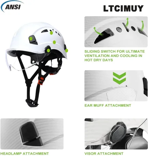 Miniatura 5 de Cascos De Construcción Casco de Seguridad con Visera 6 Puntos Ajustable Suspensión ANSI Z89.1 Tipo I Clase C Hardhats, Cascos De Construcción