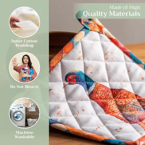 Miniatura 3 de Maison d' Hermine Juego de soportes para ollas 100% algodón, resistentes al calor, almohadillas calientes de 8 x 8 pulgadas con lazo para 04