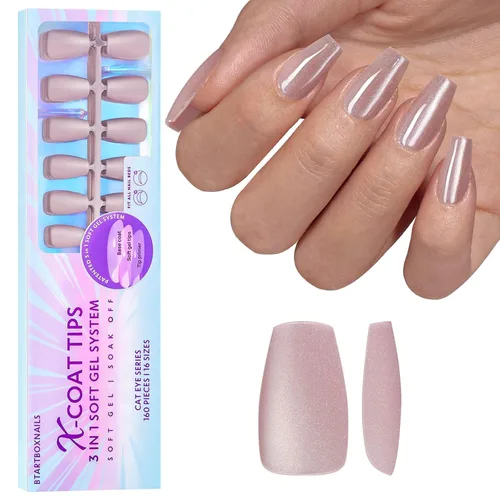 Miniatura 7 de BTArtboxnails XCOATTIPS uñas postizas con punta francesa - Uñas postizas largas cuadradas con base de purpurina rosa, 90 piezas de puntas de uñas