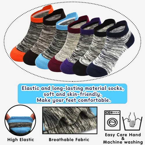 Miniatura 4 de ZERULETS Calcetines para niños y niñas, tobillos, atléticos, a rayas, con lengüeta en el talón, no visibles, calcetines de corte bajo, 12 pares de 1