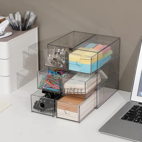 Miniatura 6 de Cajones de almacenamiento de plástico, organizador de suministros de oficina en casa para baño, cocina, despensa, barra de café, caja transparente