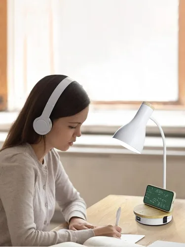 Miniatura 5 de Lámpara de escritorio de metal con carga inalámbrica, lámpara de mesa táctil, luces de lectura, lámparas de arco de escritorio para dormitorio