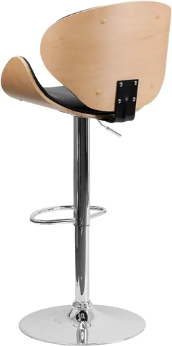 Miniatura 6 de Taburete de bar Flash Furniture de madera de haya con altura ajustable y asiento y respaldo de vinilo negro curvado, Espuma Madera Vinilo, Hayedo