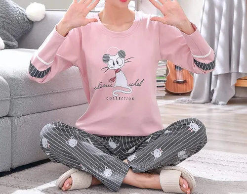 Miniatura 5 de Vopmocld Conjunto de pijama de gatos lindos para niñas grandes, 2 piezas, ropa de dormir de algodón para invierno