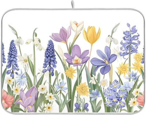 Miniatura 18 de Tapete de secado de platos, girasoles en madera, tapete de secado reversible absorbente de flores, tapete de secado de platos, tapete para secar