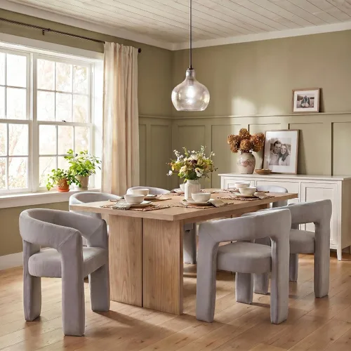Miniatura 18 de Hyfirm Sillas de Comedor Modernas Tipo Barril Juego de 1, Cómoda Silla de Comedor de Acento Tapizada en Chenilla con Brazo para Cocina Sala de Estar
