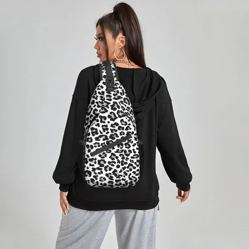 Miniatura 6 de Mochila cruzada para hombres y mujeres, bolsa de pecho, bolsa de hombro, una correa, mochila de viaje para senderismo, Leopardo de nieve, Mochilas