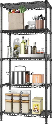 SINGAYE Estantes de almacenamiento de 5 niveles, estantería de alambre, estante de metal para cocina, lavandería, organización del hogar, despensa,