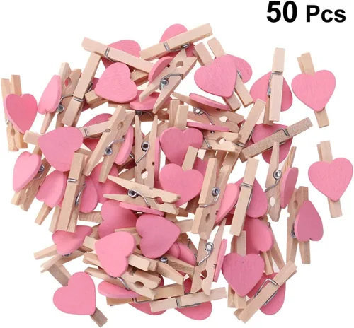 Miniatura 4 de NUOBESTY 50pcs mini pinzas de madera con corazones para boda, decoración del día de San Valentín