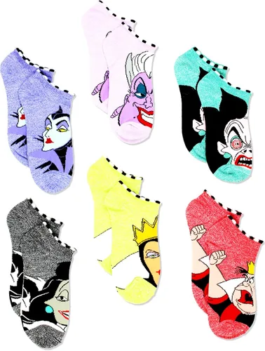 Miniatura 7 de Disney Villains - Paquete de 6 calcetines para mujeres adolescentes adolescenteadulto