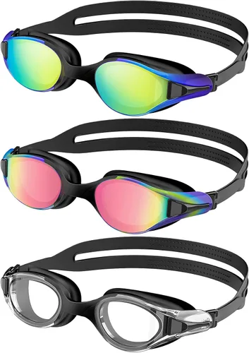 Miniatura 11 de NSSIW Gafas de natación para adultos: gafas de piscina para hombres y mujeres con protección UV400 antivaho sin fugas, paquete de 3