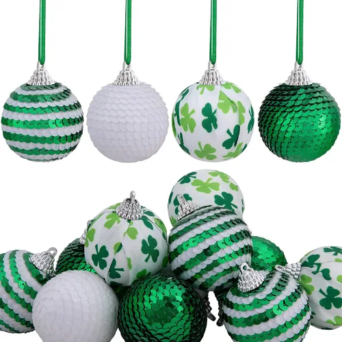 Bolas colgantes de lentejuelas para el día de San Patricio, adorno de bola de trébol irlandés con purpurina de 1.96 pulgadas, bola colgante de