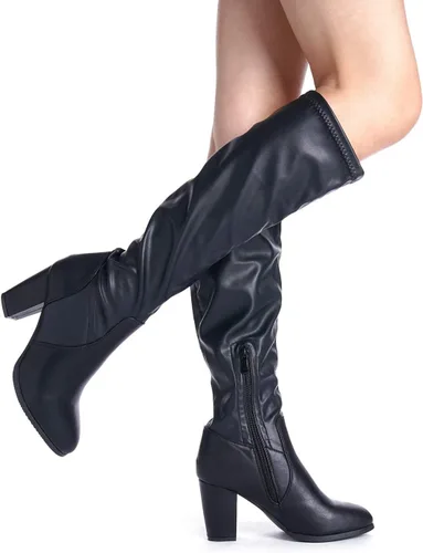 Miniatura 5 de DREAM PAIRS - Botas altas de tacón grueso para mujer, largo por encima de la rodilla