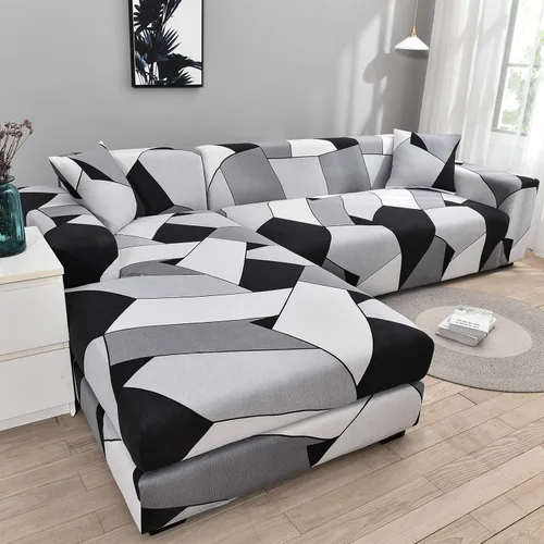 Miniatura 7 de LiveGo Funda de sofá en forma de L, 2 piezas, elástica y elástica de 3 plazas, protector de muebles con 4 fundas de almohada para sala de estar