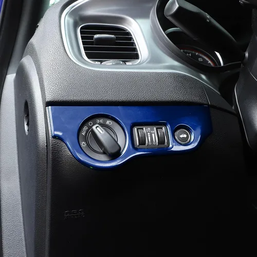 Miniatura 7 de RT-TCZ para Dodge Challenger 2015 en adelante, Panel de interruptor de faro Challenger, Cubierta de recorte para interior azul, Accesorios 1 pieza