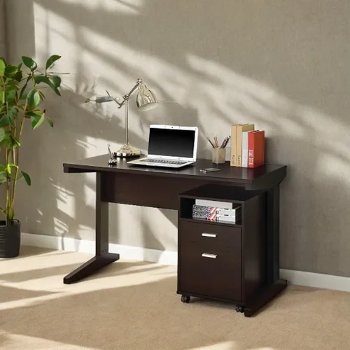 Miniatura 4 de CARTESIAN Escritorio moderno con archivador móvil, madera de capuchino, 47.25 x 23.25 x 30 pulgadas, cajones de almacenamiento, oficina en casa