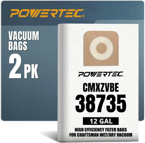POWERTEC 38735 Shop Vac Bags for Craftsman - Bolsas para aspiradora en húmedo y seco de 12 galones, 12 galones (12 galones). Compra bolsas de vacío