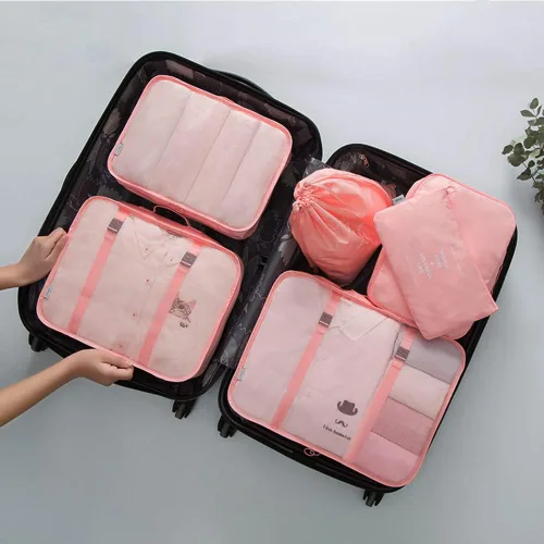 Miniatura 5 de Fxkoolr Juego de 6 cubos de embalaje, organizadores de equipaje para viajes (rosa)