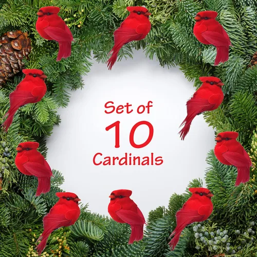 Miniatura 8 de BANBERRY DESIGNS Adornos de Navidad cardenales con clip, decoraciones de cardenal Hoiiday con clips plateados, cuerpos flocados rojos con alas