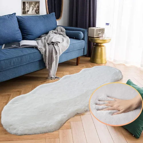 Miniatura 2 de ORINOVA - Alfombra lavable de pelo sintético de conejo para dormitorio en gris claro, esponjosa, para sala de estar, alfombra antideslizante de pelo
