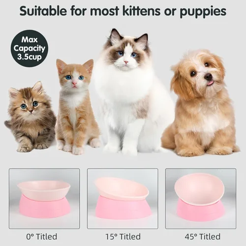 Miniatura 3 de Tazón Bulldog Antideslizante para Perros y Gatos Detachable de Goma Tazón para Mascotas Esterilizado Comedero Inclinable para Mascotas con Base Rosa