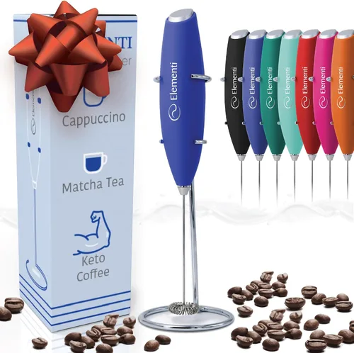 Miniatura 24 de Elementi Espumador de leche eléctrico de mano - Crea café cremoso, delicioso matcha y bebidas perfectas - Batidor compacto y mezclador con soporte