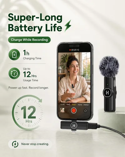 Miniatura 3 de Micrófono de solapa inalámbrico USB C Mini para iPhone 15 16, dispositivos iOS y Android, micrófono de solapa con reducción de ruido para grabación