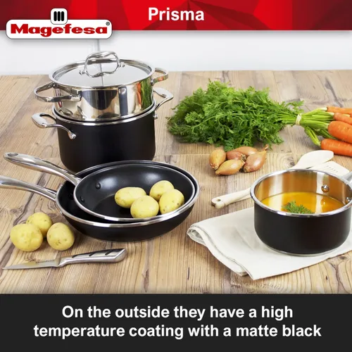 Miniatura 3 de MAGEFESA Prisma - Juego de utensilios de cocina de acero inoxidable de 8 piezas, ollas y sartenes duraderas con interior antiadherente, exterior