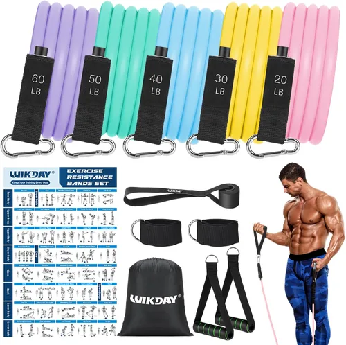 Miniatura 21 de WIKDAY Exercise Resistance Bands with Handles for Working Out Workout Bands Set with Door Anchor for Physical Therapy, Yoga, Pilates
