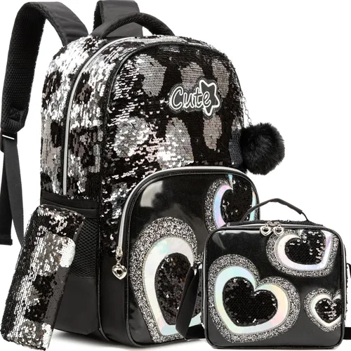 Miniatura 31 de Mochila para niñas de 16 pulgadas, mochilas para niñas para la escuela, mochila de lentejuelas con lonchera para estudiantes de primaria