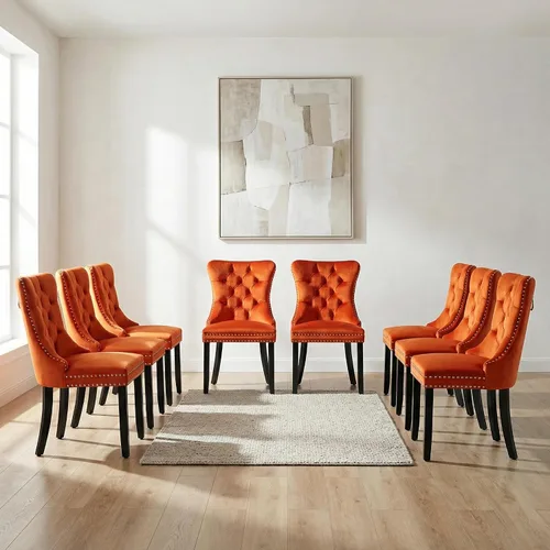 Miniatura 155 de OVENTA Juego de 4 sillas de comedor modernas tapizadas copetudas, terciopelo negro y gris y cuero con patas de madera maciza, sillas de cocina