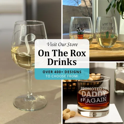 Miniatura 8 de On The Rox Drinks Juego de 4 vasos de vidrio grabados con monograma B, 11 onzas