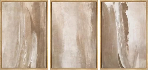 Miniatura 378 de SIGNWIN Lienzo enmarcado para pared, arte con pinceladas de flujo neutro en tonos beige abstractos, ilustraciones, arte moderno, decorativo