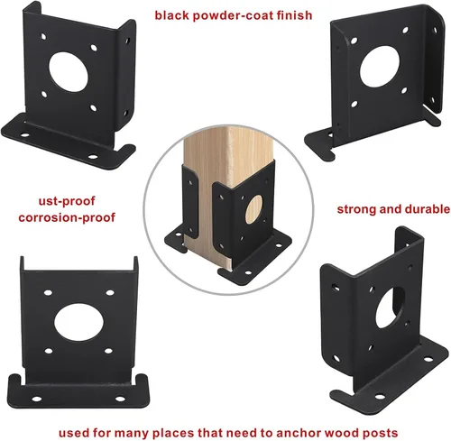 Miniatura 4 de Juego de 8 soportes de base de poste de pérgola para valla de madera, para 4 x 4 (real: 3.5 x 3.5), soportes de base de anclaje negros ajustables