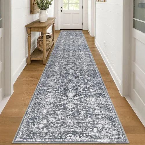 Miniatura 20 de KILOCOCO Alfombra lavable de 2 x 3 para entrada, estampado floral vintage, suave, antideslizante, azul, alfombras de cocina, tapete
