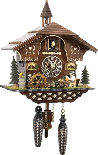 Cuckoo Palace Reloj de cuco alemán - The Brotzeit House - con movimiento de cuarzo - 10.3 pulgadas de alto - Reloj de la Selva Negra