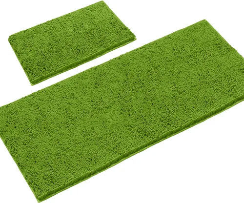 Miniatura 3 de LuxUrux Juego de 2 tapetes de baño de felpa extrasuave, material de microfibra de felpilla de 1 pulgada, color verde súper absorbente