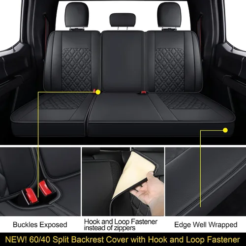 Miniatura 5 de LUCKYMAN CLUB Fundas de asiento delanteras F150 J03-Q3 con piel sintética impermeable, para Ford F150 2015-2025 y F250 F350 F450 2017-2025