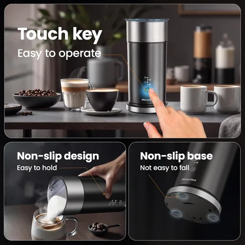 Miniatura 5 de Espumador de leche eléctrico y vaporizador, 8.12 oz/8.1 fl oz, vaporizador de leche 4 en 1 para capuchino con leche, puede espumar leche caliente