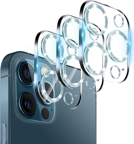 Miniatura 8 de Paquete de 3. Protector de lente de cámara Dengduoduo para iPhone 11 y iPhone 12 Mini, Glitter Bling Sparkle Ultra HD, vidrio templado, dureza 9H