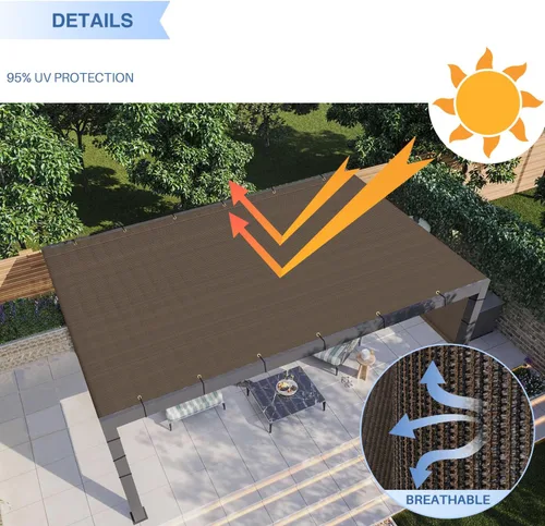 Miniatura 6 de E&K Sunrise - Cubierta de sombra para pérgola de 8 pies de ancho x 12 pies de largo, con varillas con peso y ojales, cubierta de repuesto para toldo