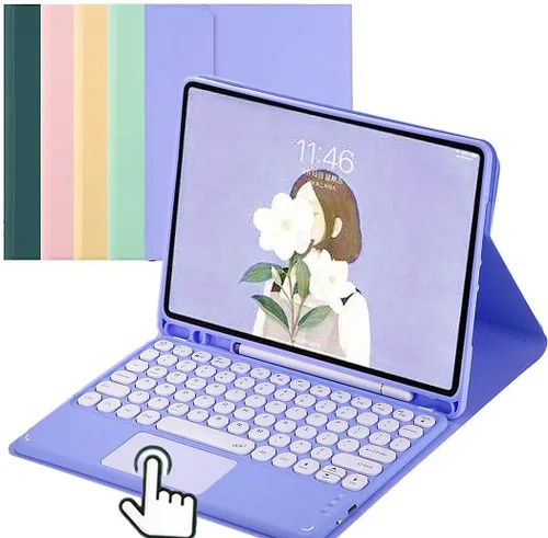 Miniatura 11 de Funda de teclado para Samsung Galaxy Tab A8 de 10.5 pulgadas 2022, teclado táctil de tecla redonda, teclado inalámbrico desmontable magnético Azul