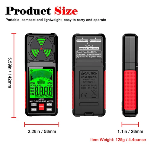Miniatura 8 de Medidor EMF, detector de radiación de campo electromagnético portátil 3 en 1, probador EMF de mano para EF, RF, MF, señal WiFi, detector