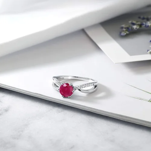 Miniatura 4 de Gem Stone King Anillo de compromiso de boda de plata de ley 925 con piedras preciosas de rubí rojo y rubí para mujer, 6 puntas