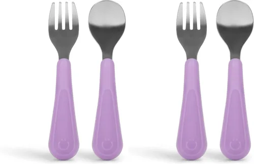 Ubbi Juego de utensilios de acero inoxidable, incluye 1 tenedor y 1 cuchara, morado batido (paquete de 2)