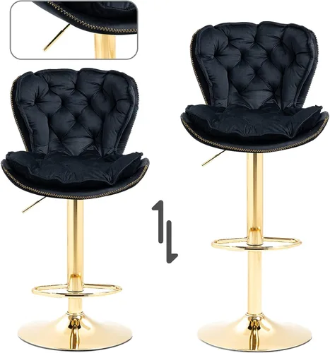 Miniatura 4 de Deolme Taburetes de bar giratorios de terciopelo negro, juego de 2 sillas de bar modernas ajustables de altura de mostrador, taburetes de bar