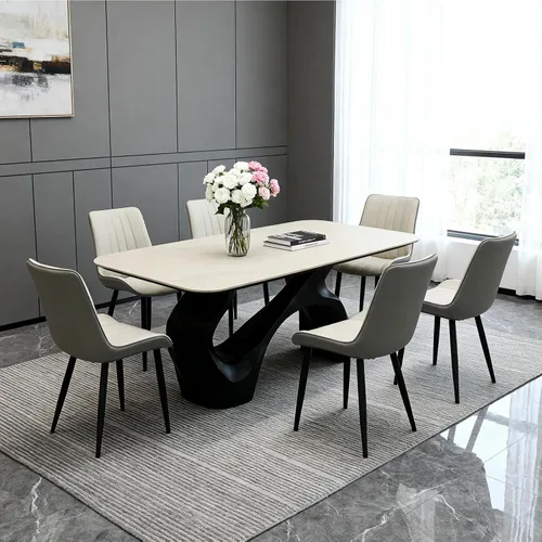 Miniatura 10 de Juego de sillas de comedor AmoUnico, silla de comedor moderna, sillas de comedor de cuero, sillas de cocina con tapizado de cuero sintético
