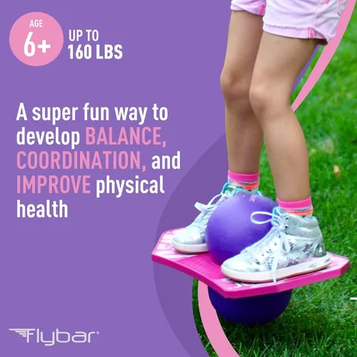 Miniatura 6 de Flybar Pogo - Pelota de truco para niños, tabla de rebote de equilibrio con cubierta antideslizante, bomba incluida, juguetes para interiores y Baya