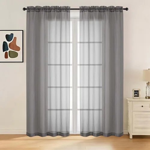 Miniatura 42 de LIVEKID Cortinas traslúcidas negras de cocina de 36 pulgadas de largo, cortinas cortas filtrantes de luz, 2 paneles de gasa aireada, texturizadas